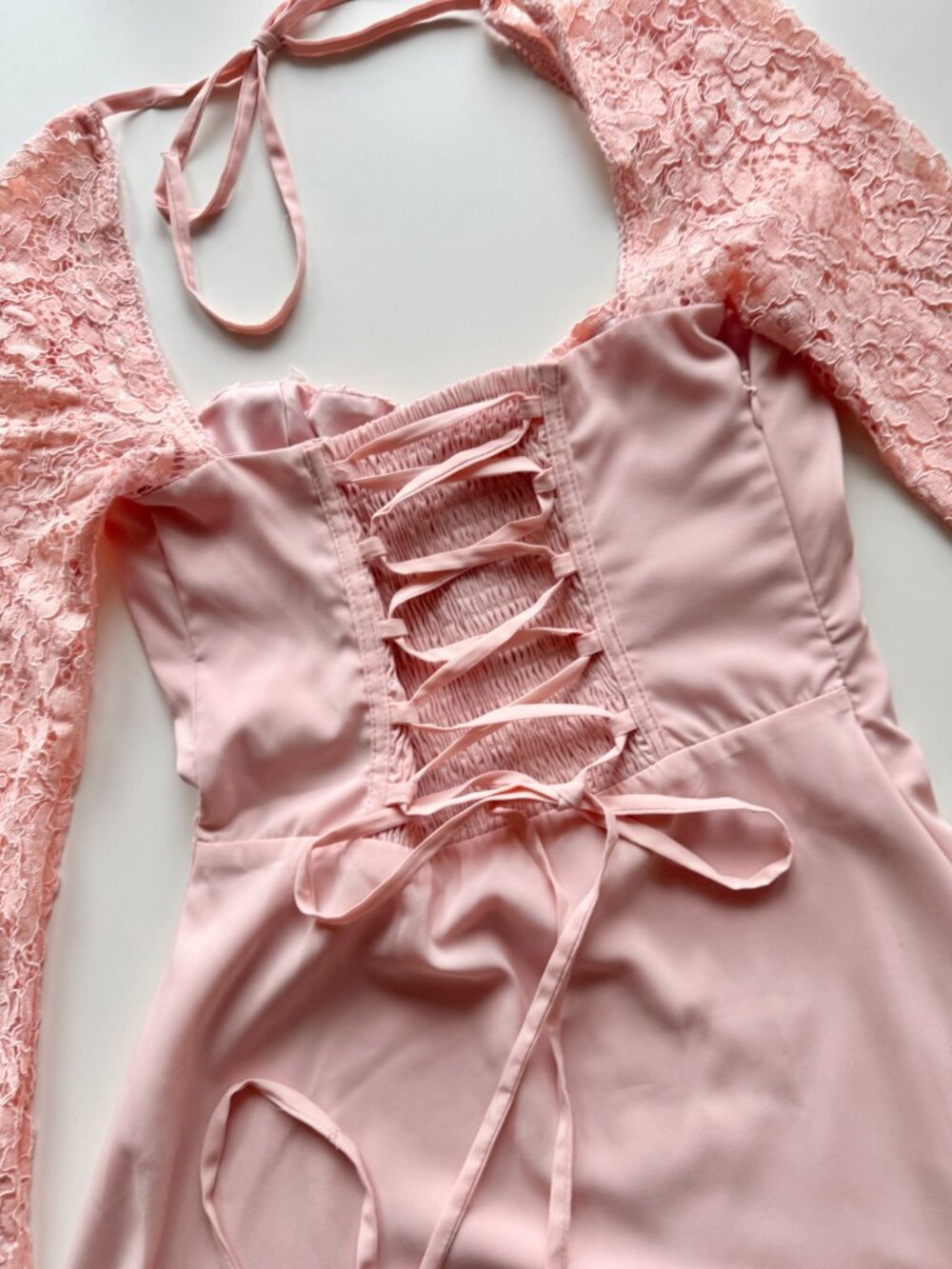 BABYBOO Jacinta Blush Pink Lace Flared Sleeve Corset Mini Dress, Size S - Picture 12 of 15